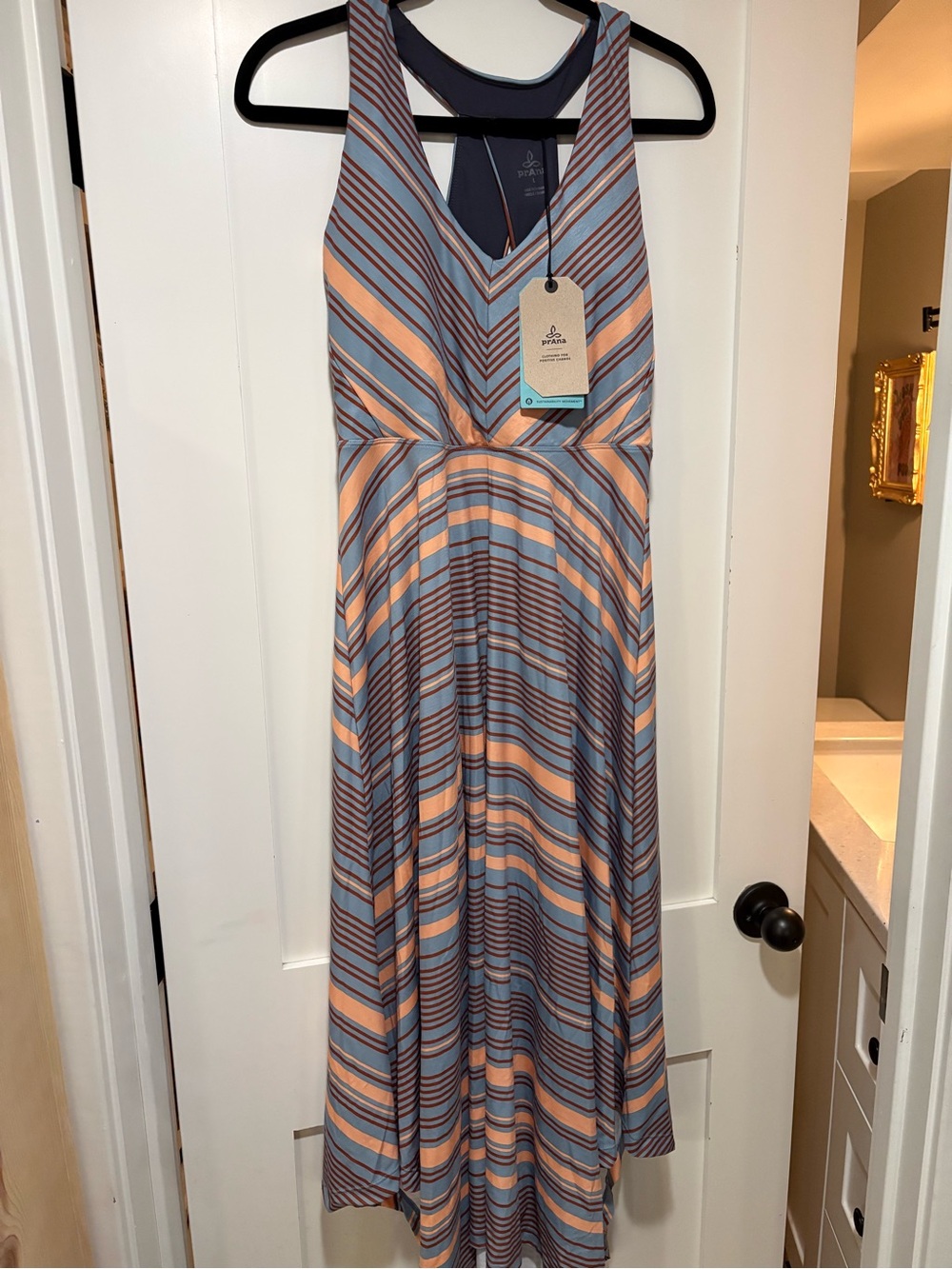 Prana Striped Saxon Maxi Dress in red clay stripe, new with tags, women’s size L